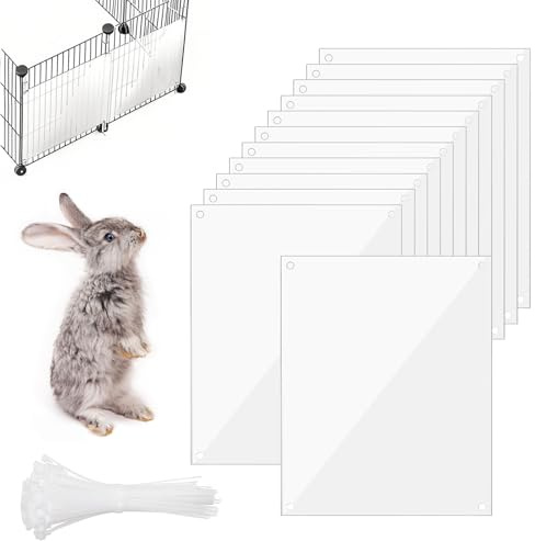 NCOALE 12 Stück Haustierkäfig-Einlage, Transparent Käfig Urin Schutz 26 x 21 cm PVC Haustierkäfigeinlage Seitenfutter mit 100 Kabelbindern für Kaninchen Meerschweinchen Hamster Laufstall