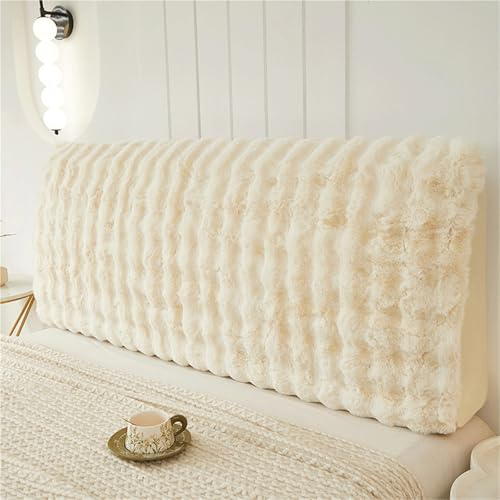 Vnook Kopfteilbezug aus Kunstkaninchenfell, weicher Plüsch-Kopfschutz for Doppelbetten, Queen-Size- und Kingsize-Betten, staubdichter Kopfteilbezug for Schlafzimmer(White,210 * 60cm)