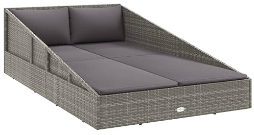 Générique Letto da giardino grigio 110 x 200 cm in resina intrecciata, letto esterno per 2 persone con 4 cuscini da seduta e 2 cuscini, telaio in acciaio verniciato a polvere, fodere rimovibili