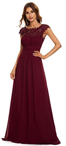Ever-Pretty Bridesmaid Dresses Women's Lacey Neckline Open Back Ruched Style Autumn Dresses Burgundy 14UK