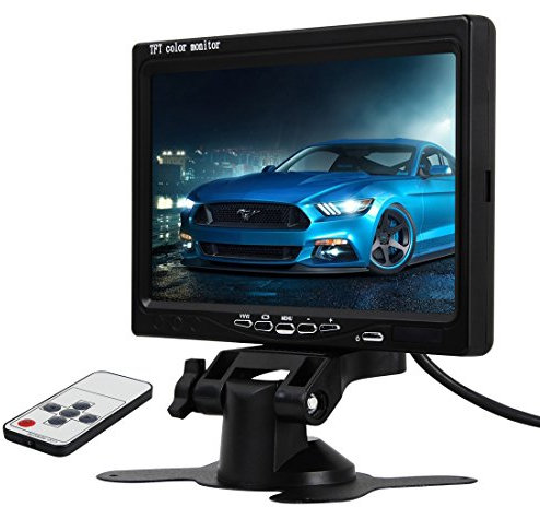 Pathson 7 Pouces Couleur TFT LCD Monitor de Voiture pour Camera de recul Support de l'écran et 2 Inputs AV avec Une Télécommande