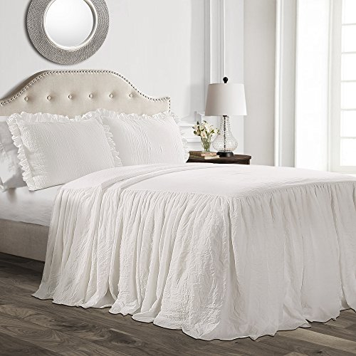 Lush Decor Tagesdecke mit Rüschenrock, Polyester, Weiß, Queen-Size-Bett