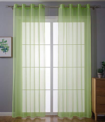 2er-Pack Ösen Gardinen Transparent Vorhang Set Wohnzimmer Voile Ösenvorhang Bleibandabschluß HxB 225x140 cm Apfelgrün, 203322