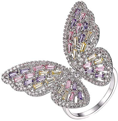 Flongo Damenring Frauen Ringe Ring BFF Midi-Ringe, Schmetterling offen Blogger Verstellbar Fingerknöchel Stapeln Ringe Silber mit Zirkonia