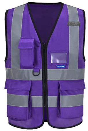 A-SAFETY Sicherheitsweste Violett Reflektierende Sicherheitsweste Arbeitskleidung 7 Taschen Hi Vis strapazierfähige Weste mit reflektierenden Bändern, 4 untere Taschen, Lila
