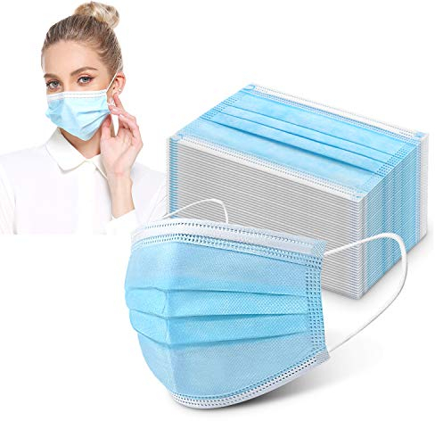 Ovitus 100 Stück Mundschutzmasken 3-lagig Mundschutz Gesichtsmaske Einwegmaske Einweg Maske mit Ohrschlaufen