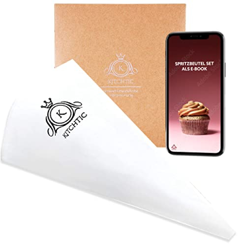 Premium Spritzbeutel Wiederverwendbar Einzeln - Spülmaschinen geeigneter Mehrweg Spritzbeutel Groß aus Baumwolle - Profi Dressiersack inklusive E-Book mit Tipps und Tricks von Kitchtic