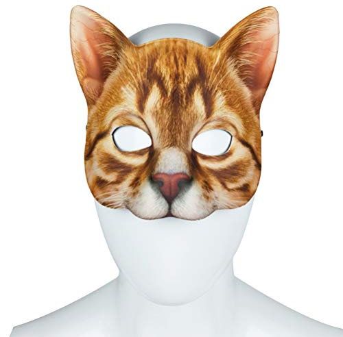 Amosfun Maschera Half Eyes Cosplay Viso Gatto Maschera divertente per Carnevale Halloween Banchetto (Arancione Cat Style)