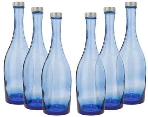 BrandPrint, Lot de 6 bouteilles en verre bleu 750 ml avec bouchon à boule