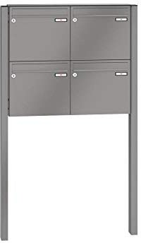 RENZ/Basic B / 4er Freistehende Briefkastenanlage Standbriefkasten/RAL-Farbe 9007 Volumen 12 L/zum Einbetonieren/Dein-Briefkasten.de