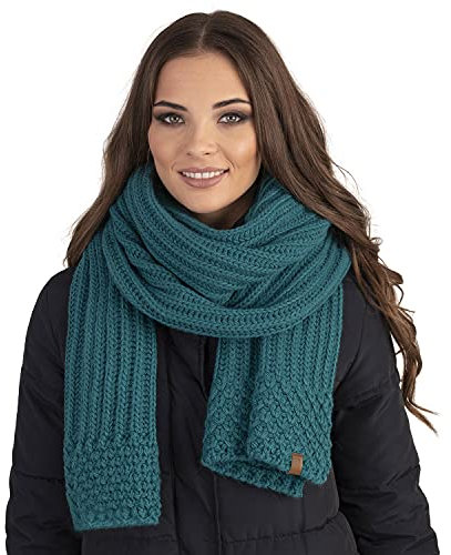 Vivisence Damen Winter Schal Aus Modischer Gemütlich Wärmendem Garn Mit Dekorativer Bindung Für Kalte Wintertage Frauen Elegante Und Sportliche Outfits Winter Herbst Modell, Dunkeltürkis,Einheitsgröße