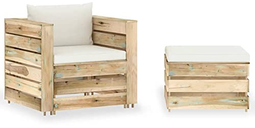 Tidyard 2-TLG. Garten-Lounge-Set mit Kissen Gartensofa Sitzgruppe Holzsofa Loungesofa Terrassensofa Balkonsofa Sitzsofa Sofagarnitur Sitzsofa Sitzgarnitur Gartenmöbel Grün Imprägniertes Holz