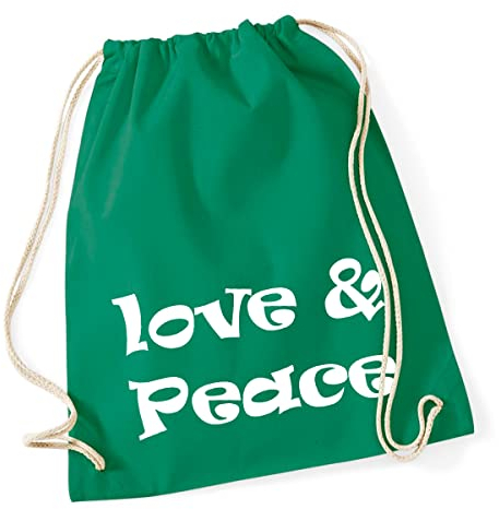 Huuraa Tagesrucksack Love & Peace 70s Geschenk Sportbeutel Kelly Green 12 Liter Baumwolle Love & Peace 70s Geschenkidee