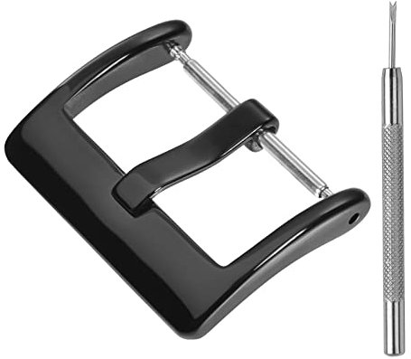 BISONSTRAP Ersatzschnalle für Uhrenarmband , Edelstahlverschluss für Smartwatch-Armbänder- 16mm, Poliertes Schwarz