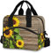 Herbst-Sonnenblumen auf Holz, isolierte Lunchtasche, tragbare Kühlbox, wiederverwendbare Tragetasche, Lunch-Tasche, Organizer für Büro, Arbeit, Schule, Picknick, Strand, Workout