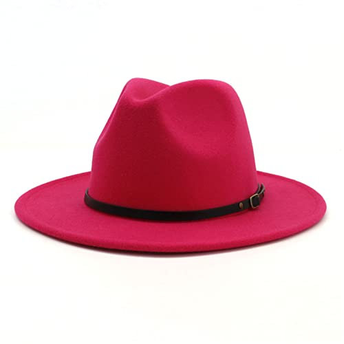EATAN Fedora Hüte mit Gürtelschnalle für Damen und Herren, modisch, klassisch, breite Krempe, Unisex, Panama-Hut, Sonnenhut (rosarot, verstellbar)