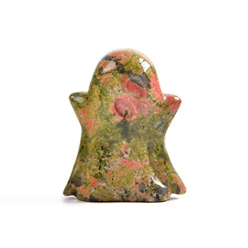 NUZUJX 4,6 cm große Kristall-Geist-Figur, natürlicher Unakit-Edelstein, handgeschnitzte Statue für Halloween-Dekorationen, Heimdekoration, Schreibtischdekoration