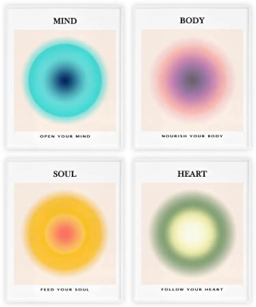 Double Devil's Inspirierende Wandkunst Positive Affirmationen Wanddekoration Aura Poster Y2K Raumdekor Ästhetische Energie Zitate Preppy Bilder | Geist Körper Seele Herz | 4 Stück, ungerahmt 20,3 x