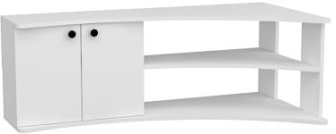 Dion White Corner TV Unit Stand Entertainment Center Media Console TV Lowboard with Storage Cabinets and Shelves for TVs up to 60, H 48.6 cm | W 135 cm | D 67.7 cm (White)