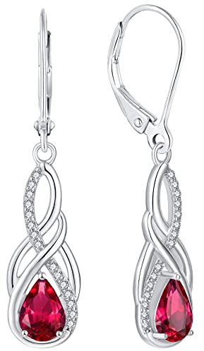 YL Unendlichkeit Keltischer Knoten Tropfen Ohrringe 925 Sterling Silber Juli Geburtsstein Rubin Ohrringe für Damen