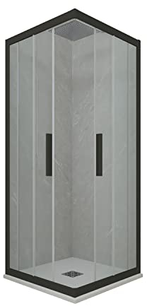 Kolors Cabine de douche d'angle coulissante 80 x 100 cm en PVC Noir mat H 200 Verre transparent