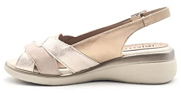 PITILLOS - 5012 Oro - Sandalia de pala de piel, con cuña, hebilla, suela de goma, para: Mujer color: ORO talla:39