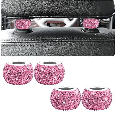CGEAMDY 4 Universal Diamant Kristall Autositz Kopfstütze Ringe, Autositz Kopfstütze Auto Innendekoration Zubehör Bling Innendekoration für Auto Fahrzeug(Rosa)