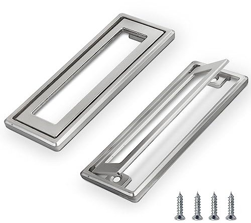 2Pcs Black Square Recessed Flush Door Pull, Handles for Cabinets and Drawers Zinc Alloy, Metal Trap Door Recessed Pull Handles Flat, Square Hatch Pull Handle for Cupboard, 4.5 * 1.7in (Silver)