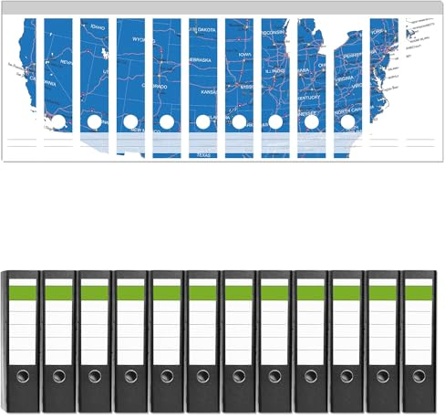 Wallario 12 Stück breite Ordner inkl. Klebeetiketten mit Motiv USA-Karte - Set mit Rückenschildern/Ordnerrücken Stickern