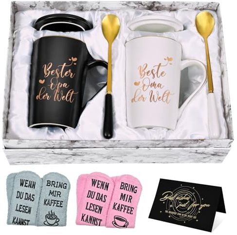 Joymaking Juego de taza de café con calcetín, taza regalo para abuelo, abuela, día de la madre, día del padre, Navidad, idea de regalo personalizada para abuelos, 400 ml, blanco y negro