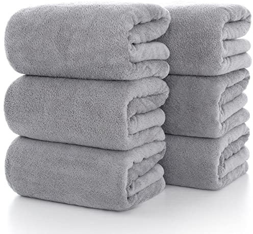 Lumimi Towels Juego de 6 toallas de baño de microfibra suave, increíblemente absorbentes, ligeras, de secado rápido y duraderas, 55 pulgadas de largo x 27 pulgadas de ancho, paquete de 6 unidades,