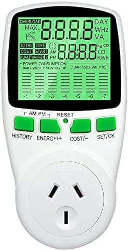 Power Meter With Overload Protection, Energy Cost Meter With Backlit LCD Display, Maximum 3680W,EU,Au,Bonny369