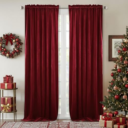 StangH Roter Samt-Vorhang, wärmeisoliert, Verdunkelungsvorhänge für Schlafzimmer, 132 cm Breite x 259 cm Länge, 2 Stück