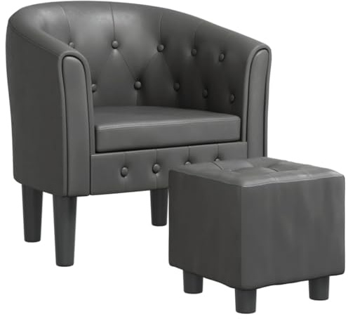 vidaXL Clubsessel mit Fußhocker Grau Kunstleder