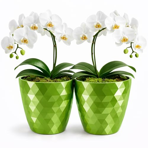 PECZEKO glänzender Blumentöpfe, Kunststoff-Pflanzentöpfe, dekorativer Blumentopf für große und kleine Blumen, 2er-Set Blumentöpf, Pflanztopf, Kräutertopf, (2 Pack) Grün, ø 16 cm