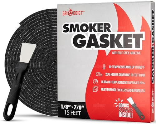Replacement Green Egg Seal Gasket Kits for L, XL, 2XL Lid and Top - BGE Large Smoker Gasket Felt Accessories. 15 Ft, 7/8 x 1/8 with a Scraper. Essential to Keep Heat Locked. Green Egg Parts