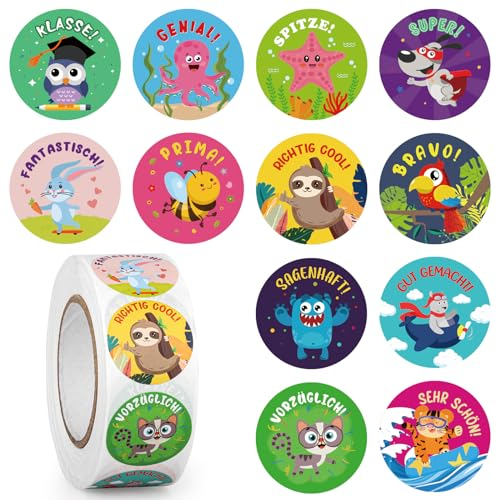 Hxezoc Motivationsaufkleber Belohnungssticker Grundschule Selbstklebende: 600 Stk 4 CM 12 Tiere Muster Motivationssticker Lehrerbedarf Lehrer Zubehör für Lehrer Eltern Belobigung Schüler Kinder