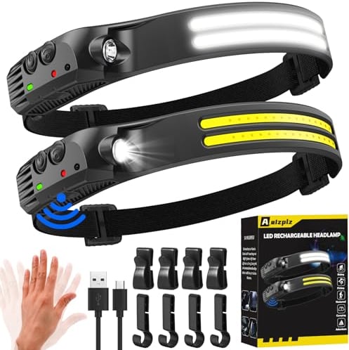 Head Torch Rechargeable,2 Pack 2000 Lumens 230° Wide Beam Super Bright Headtorch with Hands Free Sensor,Led Head Torch 1500mAh IPX5 Waterproof Lightweight,Headlamp for Adults Kids Camping,Fishing
