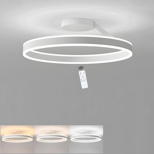 LIUYU LED Deckenleuchte Ring Rund Weiß 50cm 58W Dimmbar mit Fernbedienung | Beidseitig abstrahlend, Deckenlampe Wohnzimmer 4400lm, Halbeinbau, Deckenbeleuchtung mit Speicherfunktion