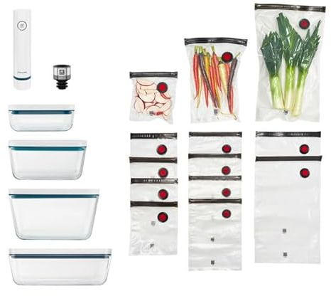 ZWILLING Fresh and Save La Mer Vacuum Food Storage Set, 16-piece (Borosilicate Glass, White with Sea-blue Accents, Kitchen Storage - Vacuum Sealer, Multiple Sizes)