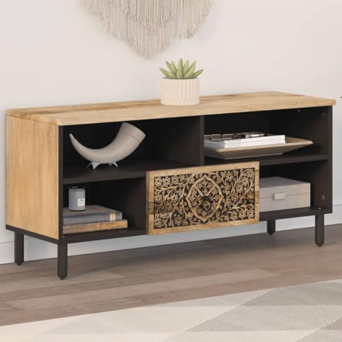 BaraSh TV-Schrank TV Cabinet Wohnzimmer Schrank Fernseher Schrank TV Sideboard Wohnzimmer 100x33x46 cm Massivholz Mango - 358228