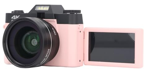 Digitalkamera, WiFi 48MP Autofokus 4K-Videokamera, 16-facher Digitalzoom-Vlogging-Kamera mit 3-Zoll-180°-Klappbildschirm, Abnehmbarem Weitwinkelobjektiv, Kompaktkamera für () PINK