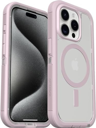 OtterBox Custodia per iPhone 15 Pro Max Defender Series XT con MagSafe, senza schermo, robusta, confezione non al dettaglio, trasparente/rosa