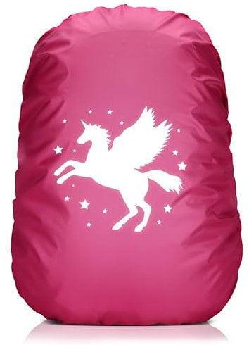 Yealiely Regenschutz Schulranzen, 35L Regenhülle Schulranzen mit Reflektorstreifen, Regenschutz Rucksack mit Einhorn für Kinder Outdoor Nacht Wandern Bei Regen und Schnee