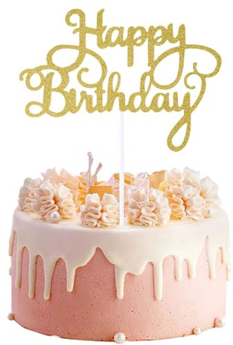 Decorazione per torta di buon compleanno, piccola con scritta Happy Birthday, con bastoncino e punto adesivo, graziose decorazioni per feste, ragazze, uomini, donne, ragazzi (oro, 13)