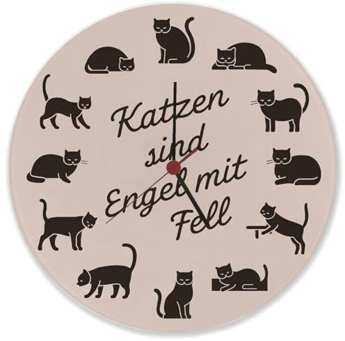 speecheese Katzen sind Engel mit Fell Wanduhr aus Glas mit minimalistischen künstlerischen Abbildungen von schlafenden sitzenden und liegenden Katzen perfekt für Katzenliebhaber