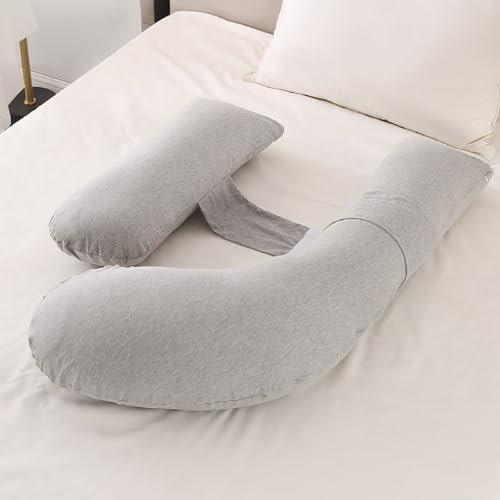 ShowyLive Schwangerschaftskissen zum Schlafen Seitenschläferkissen Stillkissen mit Waschbarem Bezug für Schwangere und Jedermann mit Rückenschmerzen (Coton, en Forme de H, Hellgrau)