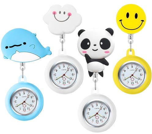 GOMETY 4 Stück Krankenschwester Uhr, Niedliche Schwesternuhr Einziehbar Taschenuhr Krankenschwesteruhr Krankenschwester Uhren mit Glow Pointer für Arzt Pfleger Student Damen Herren