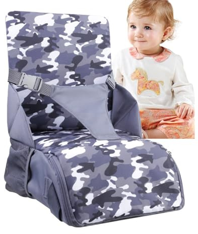 Baby Sitzerhöhung,Sitzerhöhung Stuhl Kind,Reisehochstuhl,Kinder Sitzkissen 3 Punkt Gurt Stuhl Faltbar,mit Rückenlehne,verwandelbar in tragbare Tragetasche oder Wickeltasche,für Jungen und Mädchen