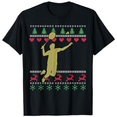 Badminton Weihnachten Design Ugly Christmas Badmintonspieler T-Shirt